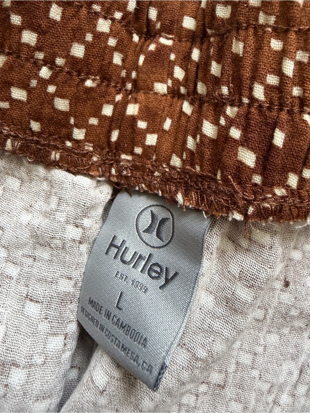 Hurley Women's Chocolate Patterned Wide-Leg Pants 100% Cotton Large - Picture 5 of 10